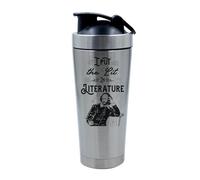 I Put The Lit in Literature, Book Lovers Gift, Teacher gift, 500ml Aluminium Shaker Bottle for Supplement Shakes - Easy Clean, Durable Cup. (Silver)