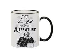I Put The Lit in Literature, Book Lovers Gift, Teacher Gift, Coloured Rim Coffee, Tea Mug. (Black Rim)