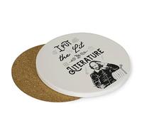 I Put The Lit in Literature, Book Lovers Gift, Teacher gift, Tableware, Coffee, Tea, Drink Coaster. (Round Ceramic Coaster)