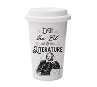 I Put The Lit in Literature, Book Lovers Gift, Teacher Gift, Wall Eco Insulated White Ceramic Travel Mug, with White Lid.