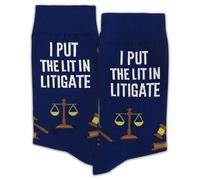 I Put The Lit in Litigate-Funny Lawyer Socks Gifts for Birthday, Christmas, Law School Graduation, etc., Navy Blue, 7 UK