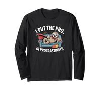 I Put The Pro In Procrastinate Funny Sloth Couch Design Long Sleeve T-Shirt