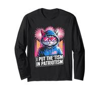 I Put The Tism in Patriotism Cool Cat with Sunglasses Long Sleeve T-Shirt