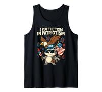 I Put The Tism in Patriotism Funny Autism Raccoon Eagle USA Tank Top