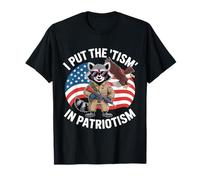 I Put The 'Tism' in Patriotism USA Retro Funny Raccoon T-Shirt