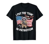 I Put The 'Tism' in Patriotism USA Retro Funny Raccoon T-Shirt