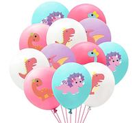i-QiQi 10 Packs Pink Dinosaur Balloons Set 12 Inch Colorful Jungle Animal Print Latex Balloons Bouquet Little Dino Party Decorations Supplies Favors for Kids Girls Birthday Baby Shower