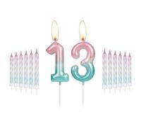 i-QiQi 13th Birthday Candles Pink to Blue Gradient Candle with 12Pcs Gradient Spiral Candle for Number 13 Cake Candles for Happy 13 Birthday Cake Toppers Party Wedding Anniversary Decorations