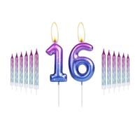 i-QiQi 16th Birthday Candles Purple to Blue Gradient Candle with 12Pcs Gradient Spiral Candle for Number 16 Cake Candles for Happy 16 Birthday Cake Toppers Party Wedding Anniversary Decorations