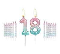 i-QiQi 18th Birthday Candles Pink to Blue Gradient Candle with 12Pcs Gradient Spiral Candle for Number 18 Cake Candles for Happy 18 Birthday Cake Toppers Party Wedding Anniversary Decorations
