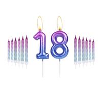 i-QiQi 18th Birthday Candles Purple Blue Gradient Candle with 12Pcs Gradient Spiral Candle for Number 18 Birthday Cake Toppers Birthday Party Wedding Anniversary Decorations