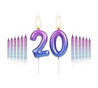 i-QiQi 20th Birthday Candles Purple to Blue Gradient Candle with 12Pcs Gradient Spiral Candle for Number 20 Cake Candles for Happy 20 Birthday Party Decorations