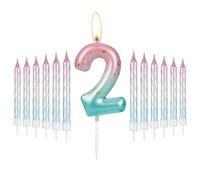 i-QiQi 2nd Birthday Candles Pink to Blue Gradient Candle with 12Pcs Gradient Spiral Candle for Number 2 Cake Candles for Happy 2 Birthday Cake Toppers Birthday Party Wedding Anniversary Decorations