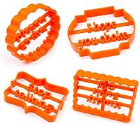 i-QiQi 4 Pcs Irreverent Phrase Biscuit Cutter Halloween Rude Sayings Cookie Mold Plastic Funny Cookie Moulds for DIY Baking Biscuit for DIY Cake Baking Decoration Supplies Favors.