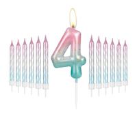 i-QiQi 4th Pink to Blue Birthday Candles with 12Pcs Gradient Spiral Candle for Number 4 Cake Toppers Birthday Party Wedding Anniversary Decorations