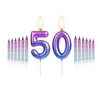 i-QiQi 50th Birthday Candles Purple to Blue Gradient Candle with 12Pcs Gradient Spiral Candle for Number 50 Cake Candles for Happy 50 Birthday Cake Toppers Party Wedding Anniversary Decorations