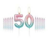 i-QiQi 50th Pink to Blue Birthday Candles with 12Pcs Gradient Spiral Candle for Number 50 Cake Toppers Party Wedding Anniversary Decorations