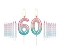 i-QiQi 60th Birthday Candles Pink to Blue Gradient Candle with 12Pcs Gradient Spiral Candle for Number 60 Cake Candles for Happy 60 Cake Toppers Birthday Party Wedding Anniversary Decorations