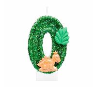 i-QiQi Dinosaur Number 0 Birthday Candle Dinosaur Glitter Birthday Number Candle Glitter 3D Design Cake Topper Decoration Happy Birthday Cake Candles for Green Animal Theme
