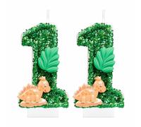 i-QiQi Dinosaur Number 11 Birthday Candle Dinosaur Glitter 11th Birthday Number Candle Glitter 3D Design Cake Topper Decoration Happy Birthday Cake Candles for Green Animal Theme