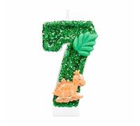 i-QiQi Dinosaur Number 7 Birthday Candle Dinosaur Glitter 7th Birthday Number Candle Glitter 3D Design Cake Topper Decoration Happy Birthday Cake Candles for Green Animal Theme