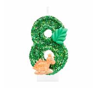 i-QiQi Dinosaur Number 8 Birthday Candle Dinosaur Glitter 8th Birthday Number Candle Glitter 3D Design Cake Topper Decoration Happy Birthday Cake Candles for Green Animal Theme
