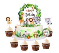 i-QiQi Jungle Animal Birthday Cake Toppers Decorations, Zoo Animal Cupcake Toppers for Safari Jungle Theme Birthday Decorations, Happy Birthday Cake Toppers for Kids Boy Girl 1st 2nd 3rd 4th