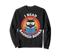 I Read Banned Books Cute Cat Reader Retro Humor Graphic Sweatshirt