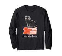 I Read What I Want I Want Funny Cute Cat on Book Stack Long Sleeve T-Shirt