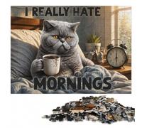 I Really Hate Mornings Cat Wooden Jigsaw Puzzle 500 Pieces | Shared puzzle time - a simple way to organise the image in spare time.