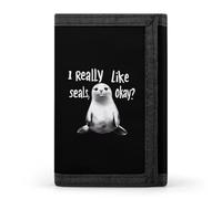 I Really Like Seals Printed Trifold Wallet for Men Funny Credit Card Holder Wallet with Id Window