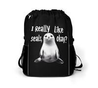I Really Like Seals Trendy Drawstring Backpack Lightweight Gym Bag with Shoes Compartment Printed String Daypack