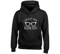 I Really Love Reading Books Kids Childrens Hooded Top Hoodie Black