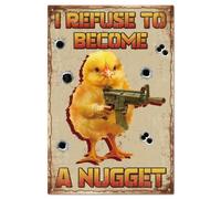 I Refuse to Become A Nugget Chickens Fight Back Vintage Metal Tin Signs for Home Office Kitchen Bar Cafe Garden Farm Farmhouse Wall Decor 12x8 Inch