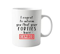 I Regret To Inform You That Your Forties Have Expired 11oz Ceramic Mug - Funny Birthday Gift for Friends or Family Turning 50 - Humorous Mug for Milestone Birthdays - Coffee,Tea, or Hot Chocolate
