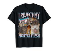 I Reject My Mortal Flesh Funny Trans LGBTQ Cat Meme Bootleg T-Shirt, Men, Black, Medium