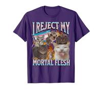 I Reject My Mortal Flesh Funny Trans LGBTQ Cat Meme Bootleg T-Shirt, Men, Purple, Medium