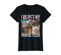 I Reject My Mortal Flesh Funny Trans LGBTQ Cat Meme Bootleg T-Shirt, Women, Black, Medium