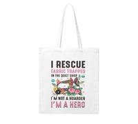 I Rescue Fabric Trapped In The Quilt Shop Canvas Tote Bag For Sewers and Knitters, Sewing Themed Reusable Grocery Bag, Funny Crafting Gift For Women, Large Capacity Canvas Shoulder Bag