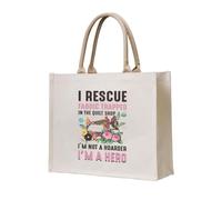 I Rescue Fabric Trapped In The Quilt Shop Canvas Tote Bag For Sewers & Knitters, Sewing Theme Reusable Grocery Bag, Funny Crafting Gift For Women, Large Capacity Canvas Shoulder Bag