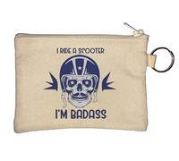 I Ride Scooter I'm Badass Helmet Skull Graphic Key Chain Coin Purse Beige