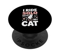 I Ride Solo With My Cat Funny Cat Lover Humor PopSockets Adhesive PopGrip