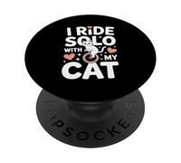 I Ride Solo With My Cat Funny Cat Lover Humor PopSockets Adhesive PopGrip