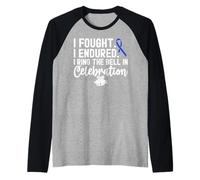 I Ring The Bell in Celebration Blue Ribbon Colon Cancer Raglan Baseball Tee