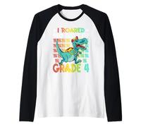 I Roared 180 Days of Grade 4 Dinosaur Last Day of School Raglan Baseball Tee