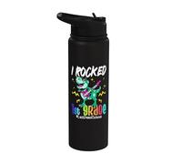 I Rocked 1st Grade T-Rex Dinosaur Guitar Last Day of School Stainless Steel Insulated Water Bottle