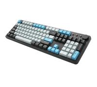 i-rocks K73M Mechanical Gaming Keyboard with Media Control Knob, 107 Keys, PBT Keycaps, Multimedia Hotkeys, Detachable USB-C Cable (Cherry MX Brown Switches, Cyberpunk Blue)