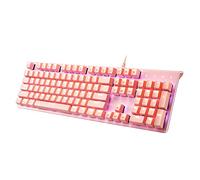 i-rocks K75M Illuminated Mechanical Keyboard, 104 Keys, PBT Keycaps, Backlit LED Light and Shortcut Keys - Programmable Light & Macro Recorder (Cherry MX Red Switch, Pink)