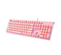 i-rocks K75M Mechanical Keyboard - 104 Keys - with Cherry MX Brown Switches, PBT Keycaps, Backlit LED Light and Shortcut Keys - Programmable Light & Macro Recorder (Pink)