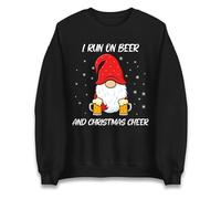 I Run on Beer and Christmas Cheer Christmas Jumper, Santa Clause Sweatshirt, Xmas Festive Gift Top Black